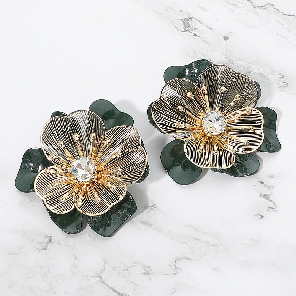 Sculptural Layered Blossom Earrings - Green