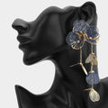 Botanical Floral Cascade Drop Earrings - Blue