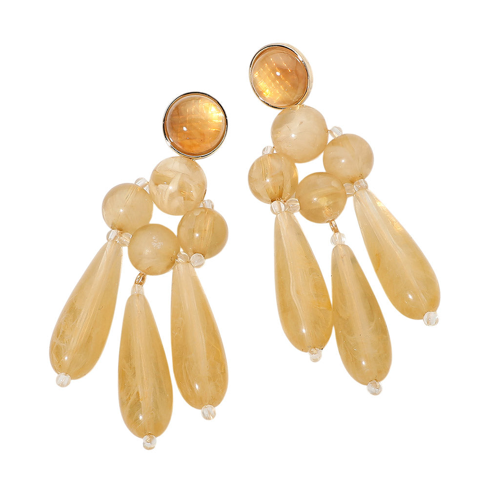 Resin Beaded Chandelier Drop Earrings - Ivory