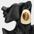 Oval Center Sculptural Frame Earrings - Brown / Gold