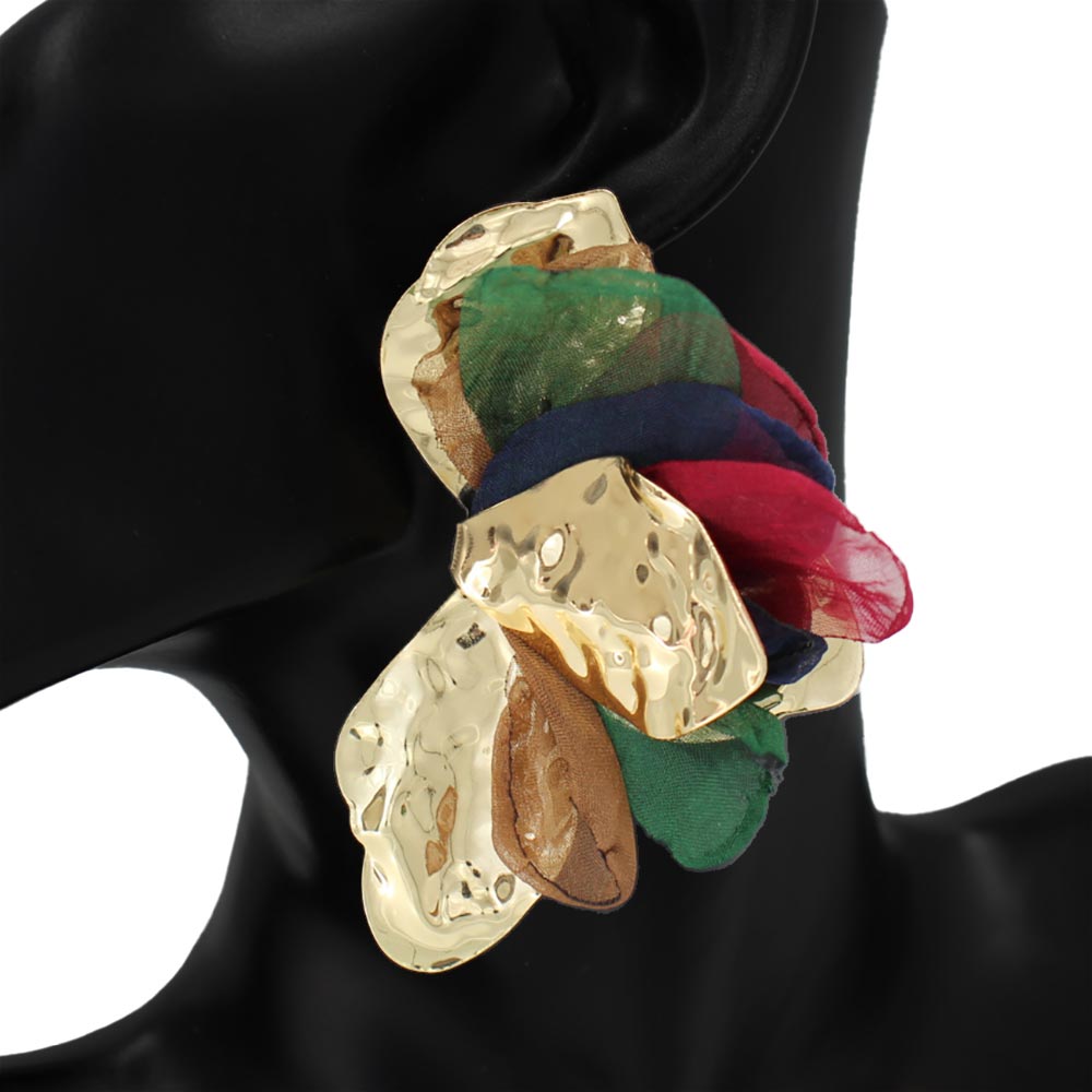 Sculpted Floral Petal Earrings - Dark Multi / Gold
