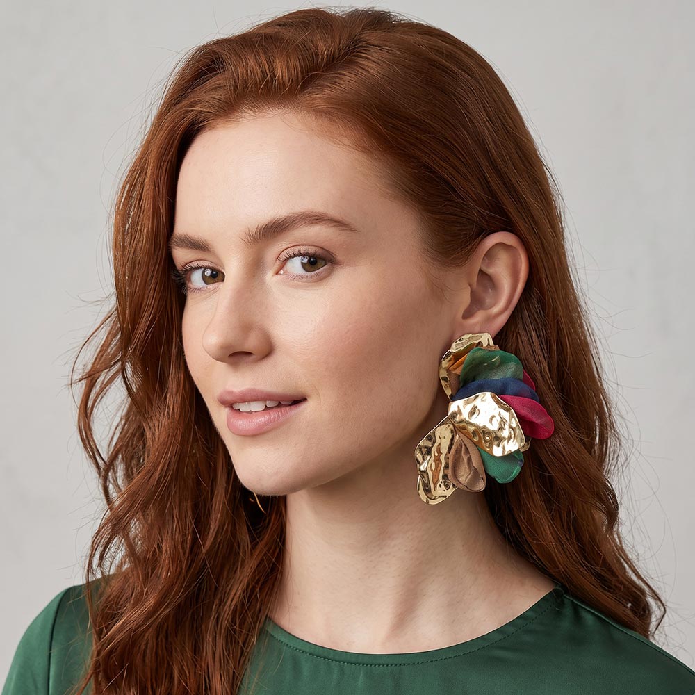 Sculpted Floral Petal Earrings - Dark Multi / Gold