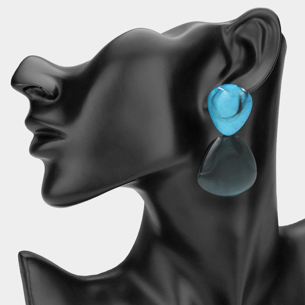 Marbled Organic Resin Drop Earrings - Blue