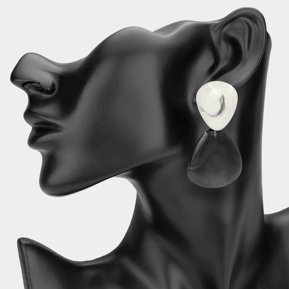 Marbled Organic Resin Drop Earrings - White