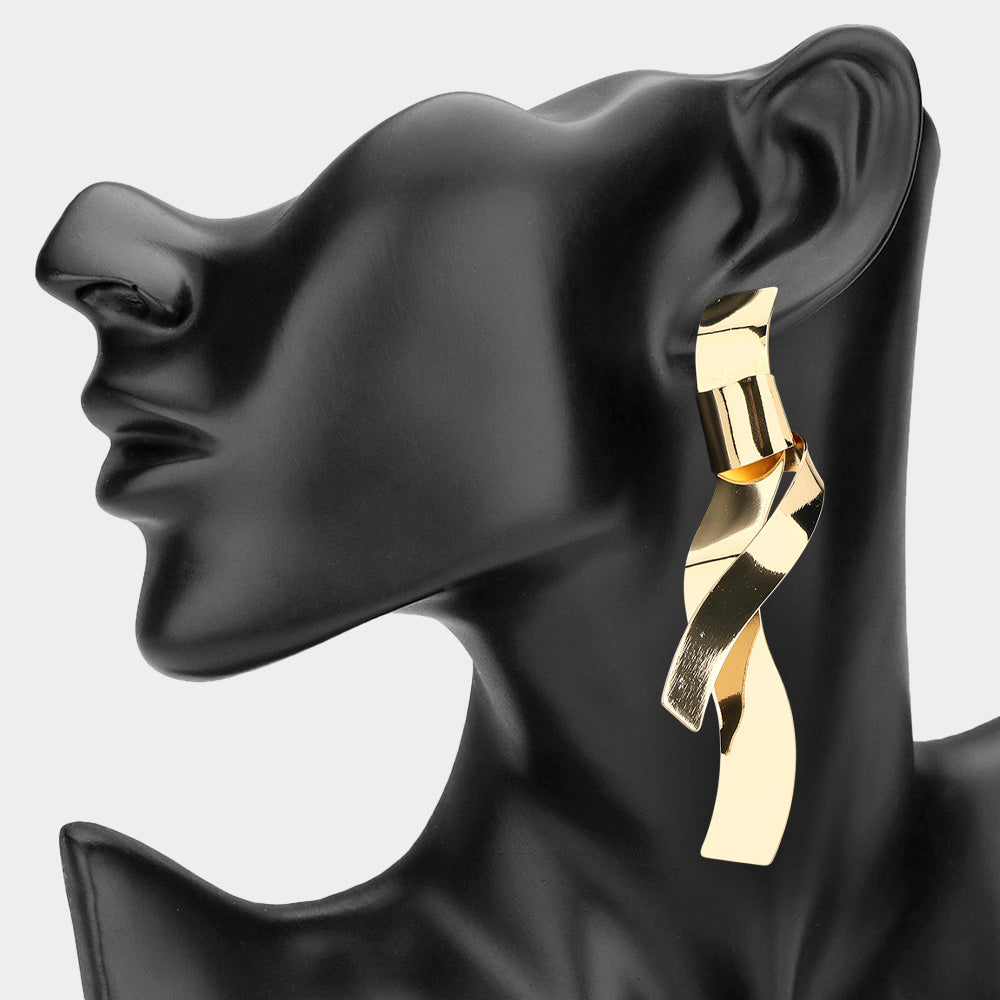 Sculptural Twisted Ribbon Drop Earrings - Gold - view 2