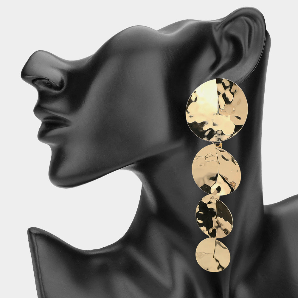 Hammered Cascading Disc Drop Earrings - Gold - view 2