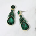 Teardrop Gem Cluster Dangle Earrings - Emerald / Gold - view 1