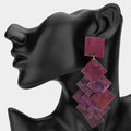 Layered Resin Square Chandelier Earrings - Purple