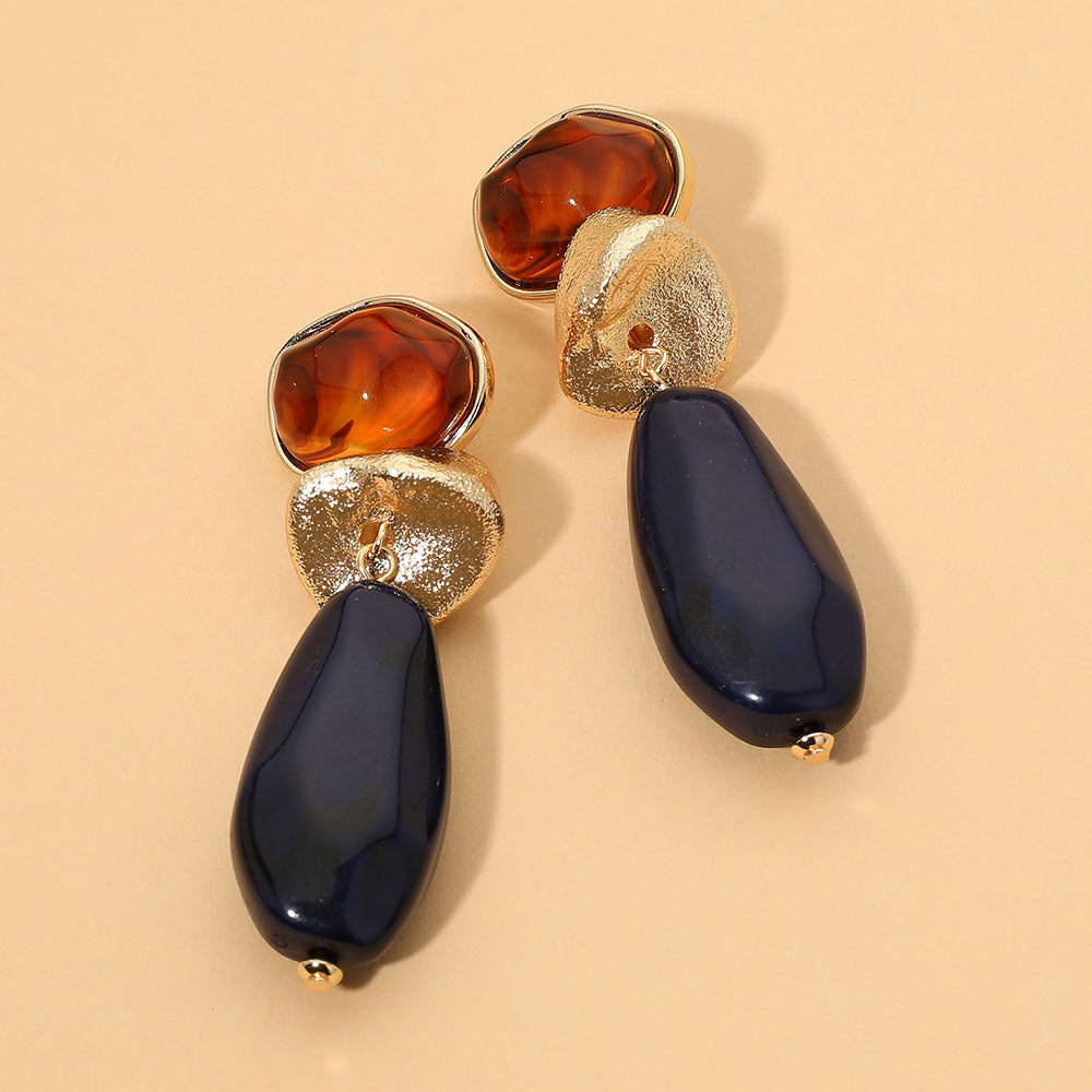 Geometric Resin Pebble Link Drop Earrings - Gold / Multi / Navy