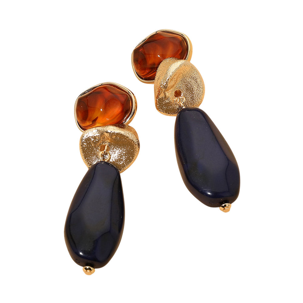 Geometric Resin Pebble Link Drop Earrings - Gold / Multi / Navy