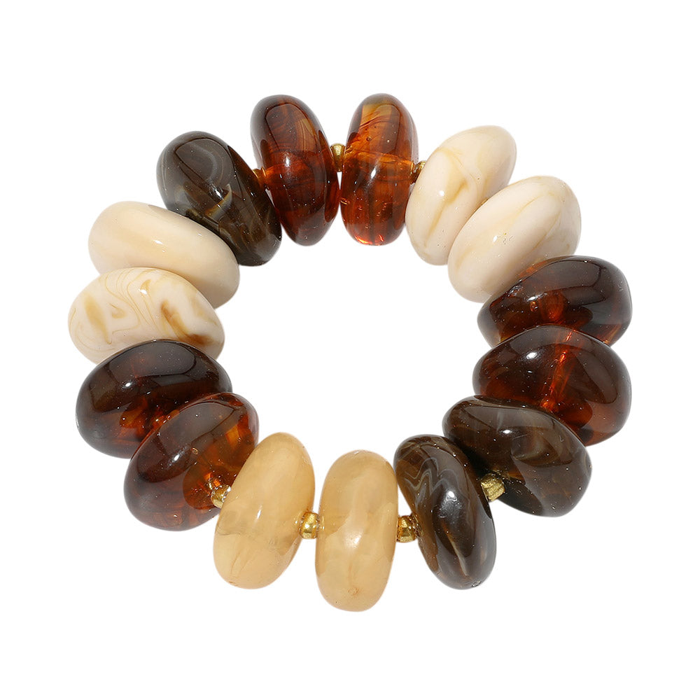 Secret Box Marbled Resin Pebble Stretch Bracelet - Brown / Multi