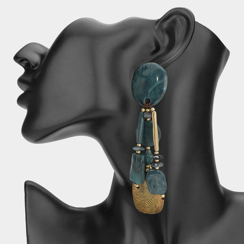 Abstract Resin Beaded Boho Drop Earrings - Navy