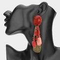 Abstract Resin Beaded Boho Drop Earrings - Red