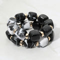 Two Piece Pebble Beaded Stretch Bracelet Set - Black / Gold