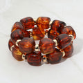 Two Piece Pebble Beaded Stretch Bracelet Set - Brown / Gold