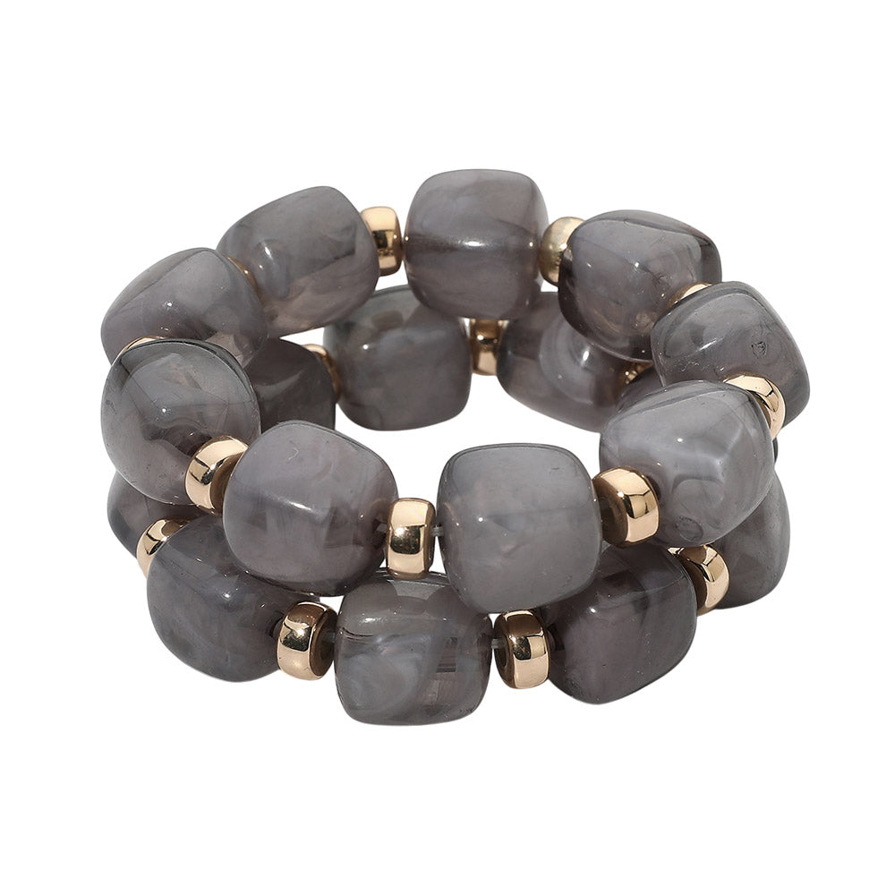 Two Piece Pebble Beaded Stretch Bracelet Set - Gold / Gray