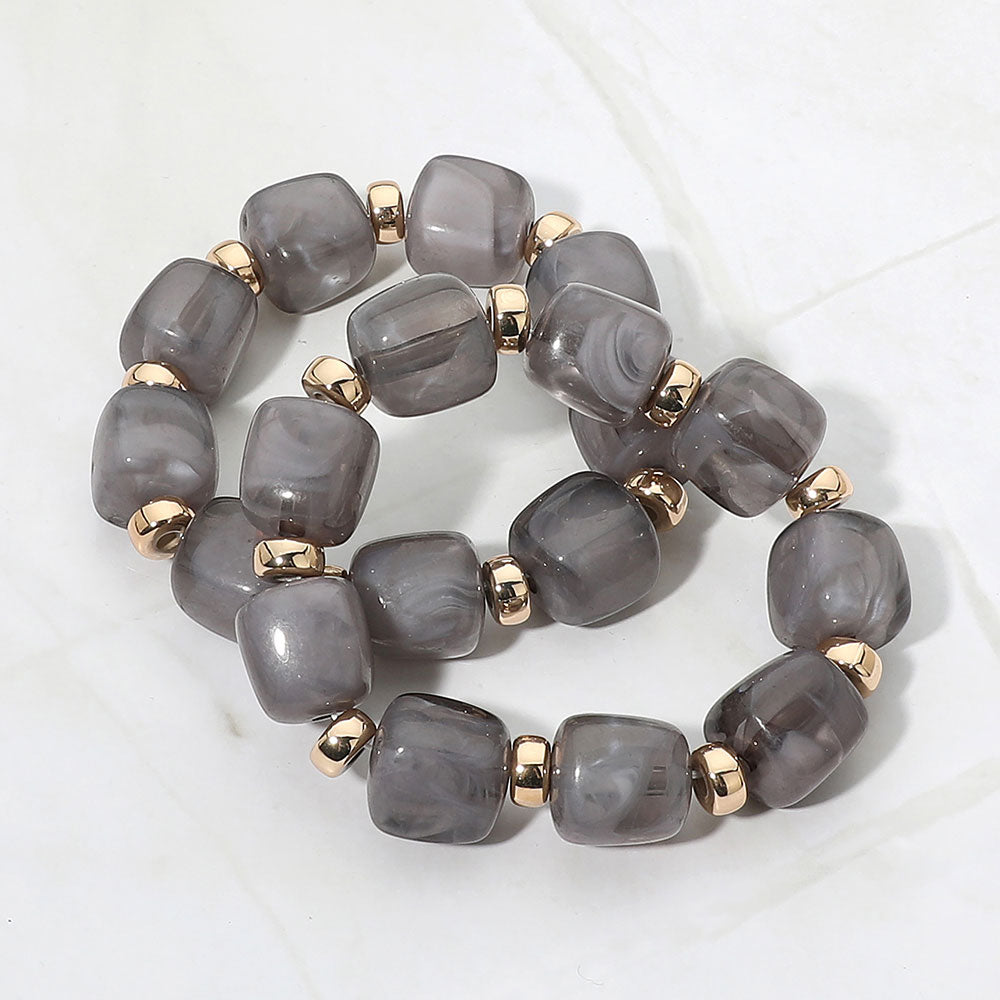 Two Piece Pebble Beaded Stretch Bracelet Set - Gold / Gray