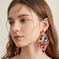 Double Triangle Link Drop Earrings - Dark Multi / Gold
