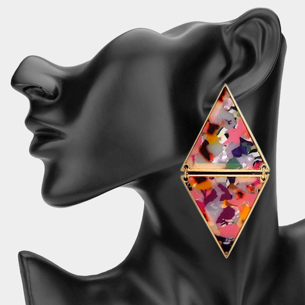 Double Triangle Link Drop Earrings - Dark Multi / Gold
